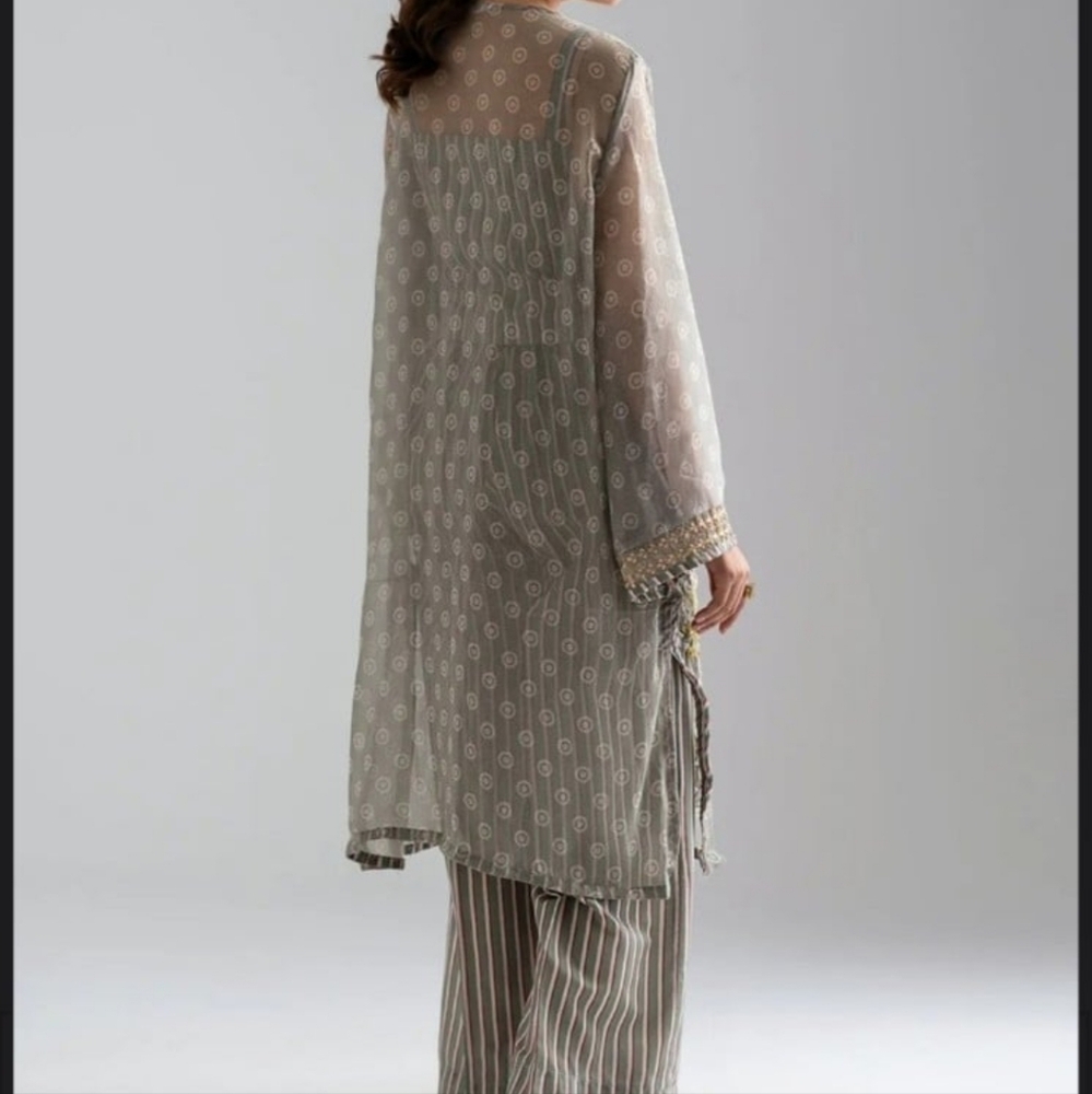 ETHNC Womens Dress Kurta Tunic Longline With Pant Sage Green Embroidere… - Picture 3 of 9